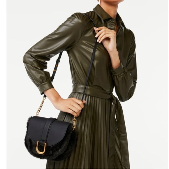 NWT Scoop NYC Faux Fur/Leather Crossbody Saddle Bag - Picture 1 of 7